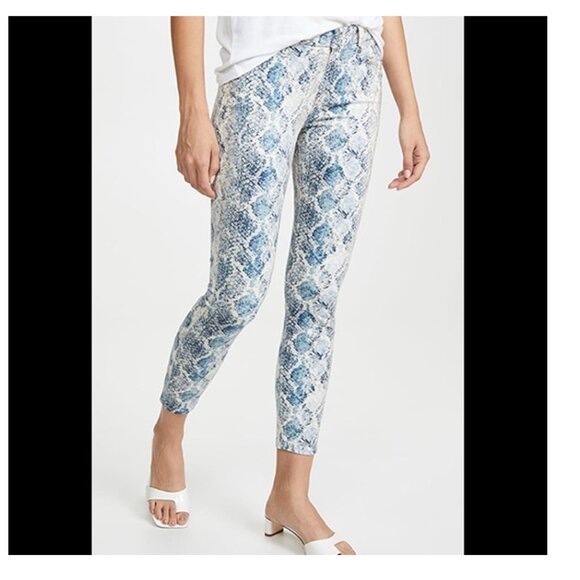 7 For All Mankind NEW Indigo Snakeskin Python Stretch Skinny Jeans NWT SZ 31 - Picture 1 of 11